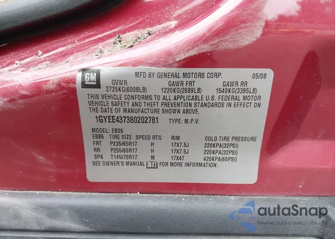 2008 Cadillac Srx V6 z USA, uszkodzony, nr VIN 1GYEE437380202781